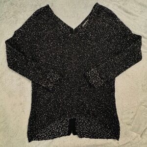 Michael Stars Women's Black Speckled Knit Rear Zipper Back‎ Sweater Size S EUC